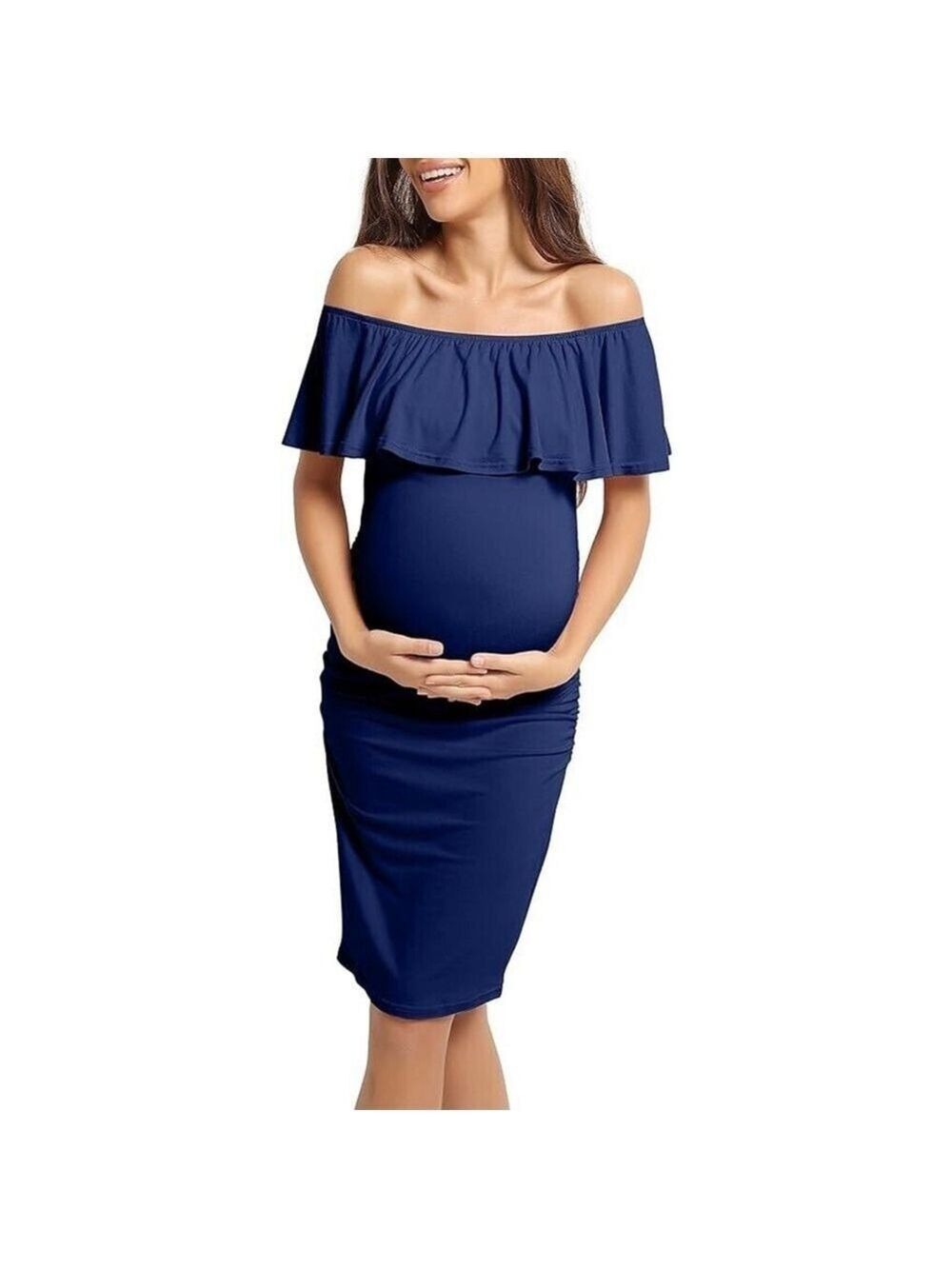 Brynmama Women's Maternity Dress Off Shoulder Knit Stretchy Bodycon Dress Size L